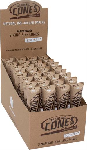CONES Original King Size Cones 3pc Packs - Unbleached - 109mm/Filter 30mm - 32 Packs per Display Image