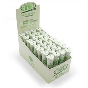 CONES® Green Glow Small 1 1/4" Size Cone Packs - 83mm/Filter 26mm 6pc Packs - 32 Packs per Display Image