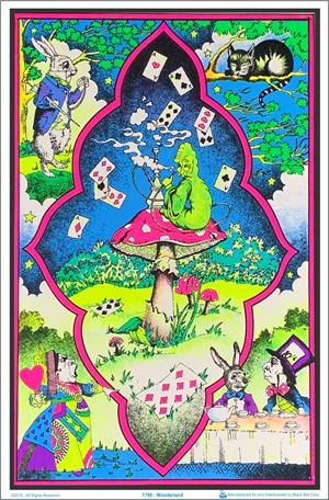 Wonderland Mushroom Flocked Black Light Poster Image