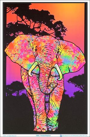 Painted Elephant Flocked Blacklight Poster