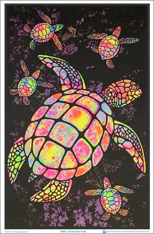 Painted Sea Turtle Flocked Blacklight Poster Image