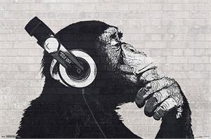 Chimp with Headphones on Poster - 22.375'' x 34''