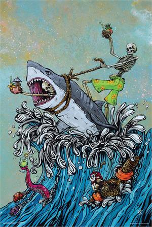 Great White Skeleton Surfer Poster - 24" X 36" image