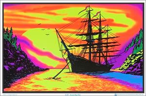 Sunset Bay Ship Black Light Poster Image