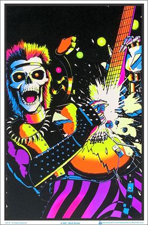 Skull Rocks Guitarist Black Light Poster Image