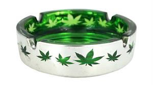 Metallic Silver & Green Leaves Glass Ashtray - 4.25" Diameter - 3 pack Image