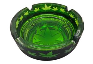 Frosted Black Green Leaves Glass Ashtray - 4.25" Diameter - 3 pack Image