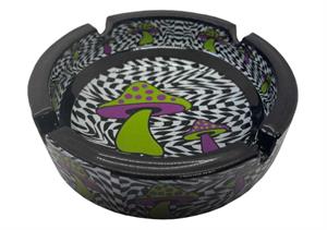 Black & White Mushroom Glass Ashtray - 4.25" Diameter - 3 pack Image