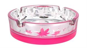 Pink & Silver Metallic Leaves Glass Ashtray - 4.25" Diameter - 3 pack Image