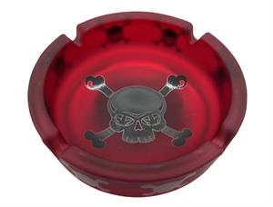 Frosted Red & Black Skull & Crossbones Glass Ashtray - 4.25" Diameter - 3 pack Image