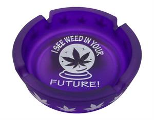 Frosted Purple I See Weed Glass Ashtray - 4.25" Diameter - 3 pack Image
