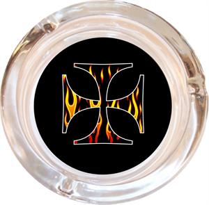 FLAMING IRON CROSS ASHTRAY - 4" DIAMETER