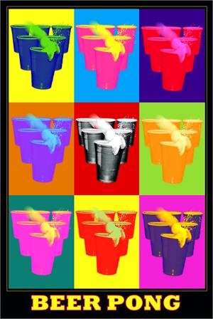 BEER PONG POP ART  POSTER - 24" X 36"