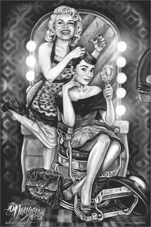 Marilyn Monroe & Audrey Hepburn Barber Shop by James Danger Harvey Poster
