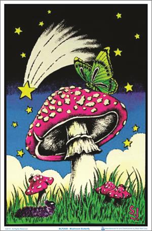 Mushroom Butterflies Black Light Poster - 23" X 35"