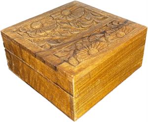 Mango Wood Engraved Square Medium Sized Box Image