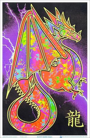 Splatter Dragon Flocked Blacklight Poster Image