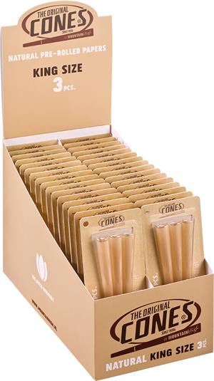 CONES King Size Cones 3pc Blister Packs - Unbleached - 109mm/Filter 30mm - 32 Packs per Display Image