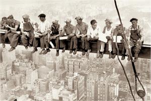 Manhattan Skyscraper Men On Beam - Poster Image