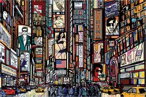 Illustrated Time Square Poster Image