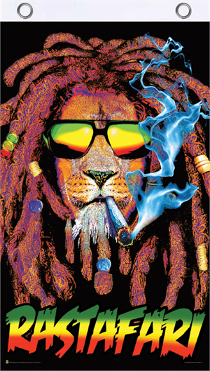 Rastafari Lion Blacklight Reactive Fly Flag Image