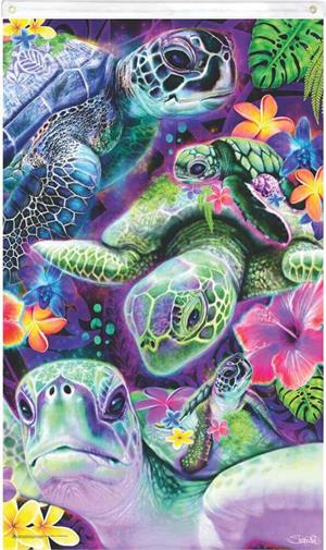 Sea Turtles by Sheila Pike Blacklight Reactive Fly Flag Image