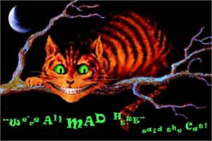 WE'RE ALL MAD HERE "CHESHIRE CAT - ALICE IN WONDERLAND" BLACKLIGHT NON-FLOCKED POSTER - 24" X 36"