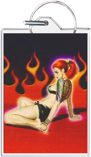 Tattoo Girl With Flames Keychain Clear Background Image