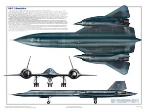 SR-71 Blackbird Three Views Military Airplane Educational Poster Image