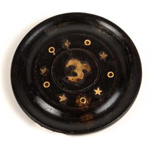 Om Inlay Wood Incense Burner - Round - 4" Image