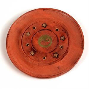 Yin Yang Inlay Wood Incense Burner - Round - 4" Image