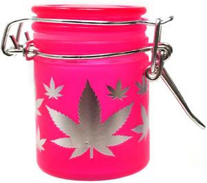 Neon Pink with Silver Leaves Stash Jar - 1.5oz Neon Pink with Silver Leaves Stash Jar - 1.5oz Image