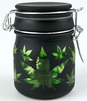 Black Frosted - Green Leaves Stash Jar - 5oz Image
