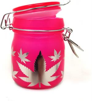 Neon Pink with Silver Leaves Stash Jar - 5oz Image