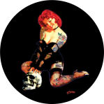 SKULL PIN UP  - ROUND STICKER - 2 1/2" ROUND