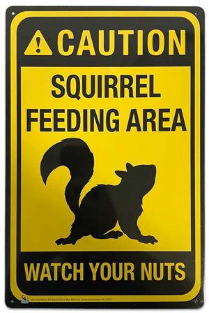 Caution, Squirrel Feeding Area - Watch Your Nuts Tin Sign - 20x30cm - 7.87" x 11.81" image