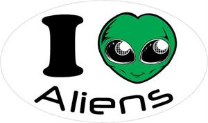 I Heart (Love) Aliens Sticker - Large - 6" x 4.5" - Oval Sticker Image