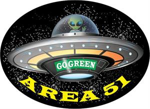 Area 51 Flying Saucer Go Green - Large - 6" x 4.5" - Oval Sticker Preview Product on Storefront Image