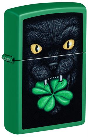 Feline Lucky Design Grass Green Matte Zippo Lighter Preview Product on Storefront image