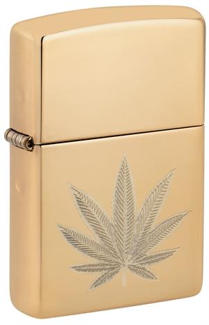 Cannabis Leaf Polished Brass Double Luster Design Zippo Lighter image
