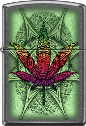 Psychedelic Leaf Grey Dusk Zippo Image