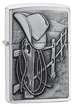 Resting Cowboy Brushed Chrome Zippo Lighter Image