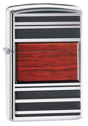 Pipe Wood Design High Polish Chrome Zippo Lighter Image