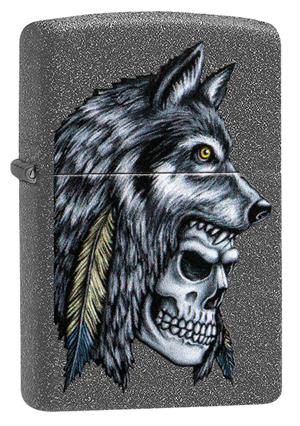 Wolf Skull Feather Design Iron Stone Zippo Lighter Image