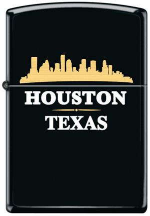 Houston Skyline Black Matte Zippo Lighter Image
