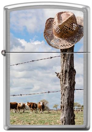 Cowboy Hat On Fence Post Street Chrome Zippo Lighter Image