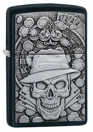 Gambling Skull Black Matte Zippo Lighter Image
