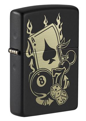 Gambling Design Black Matte Zippo Lighter Image