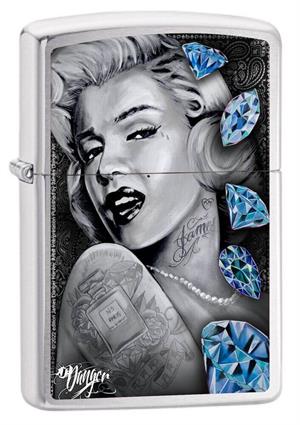 James Danger Harvey - Blue Diamonds Brushed Chrome Zippo Lighter Image