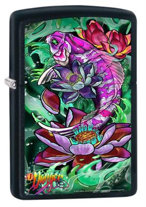 James Danger Harvey - Koi Black Matte Zippo Lighter Image